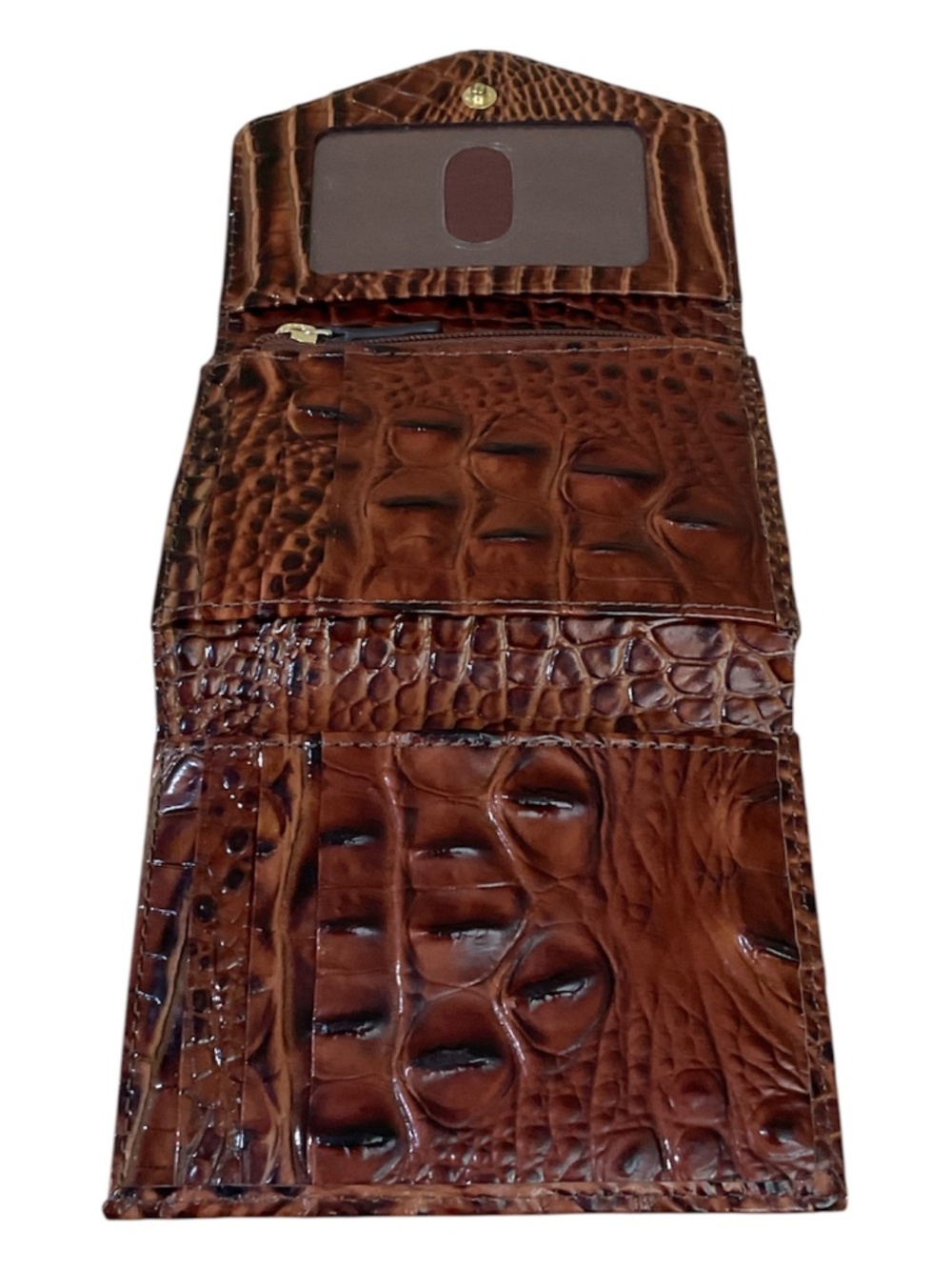 Brahmin Melbourne Pecan Brown Croc Embossed Leather Trifold Wallet - Picture 3 of 10